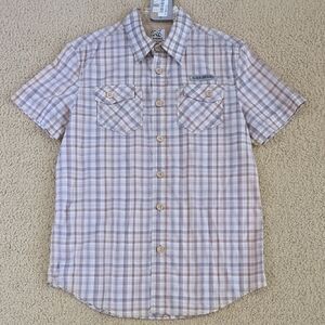 New! Vintage Energie Men's Beige Plaid Button Down Short Sleeve Shirt